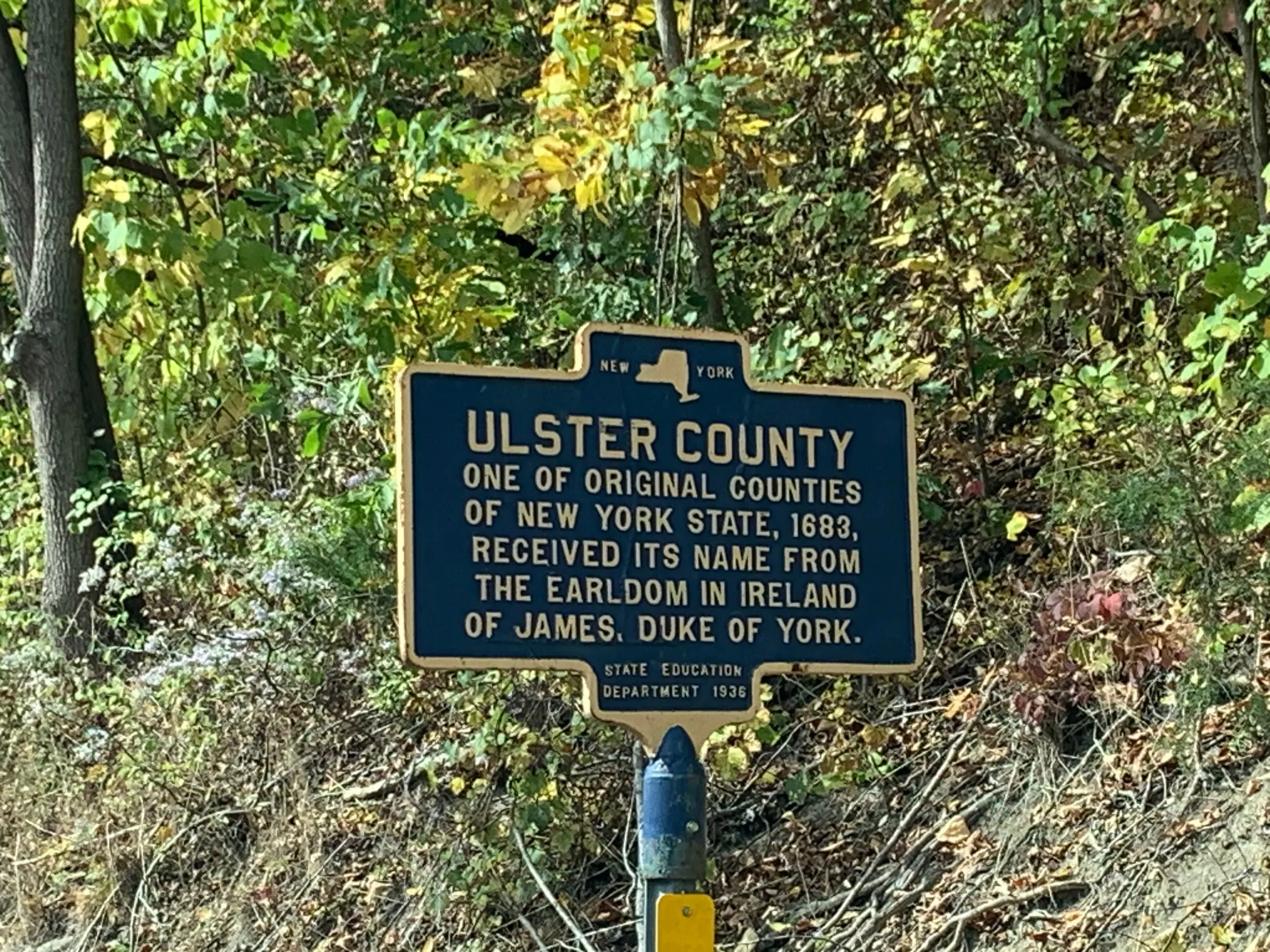 Image of the historical marker at the Ulster-Greene County border.