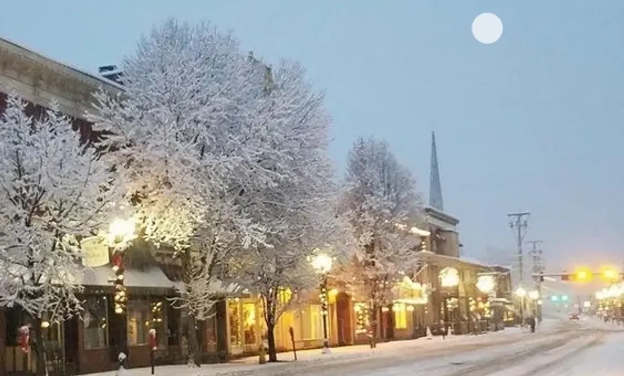 Snow Moon over Main Street